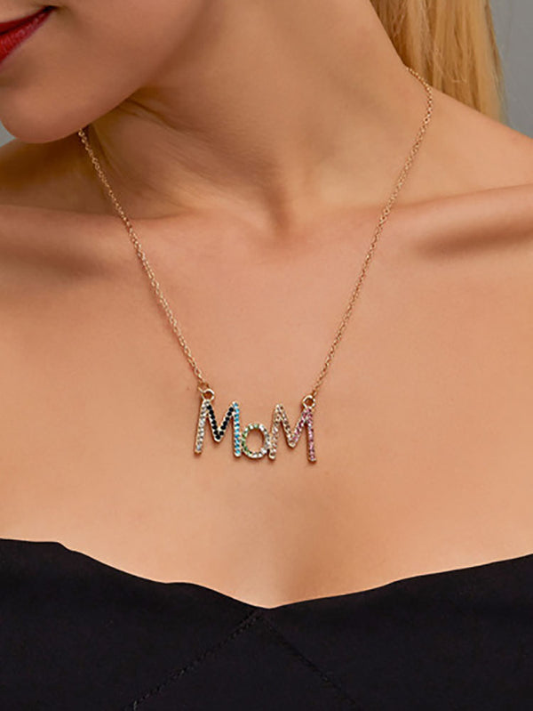 Colorful Rhinestone Letter Mom Necklaces