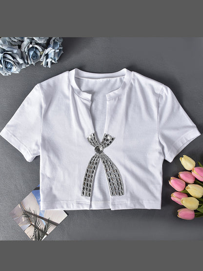 Rhinestone Split Hem Crop Top