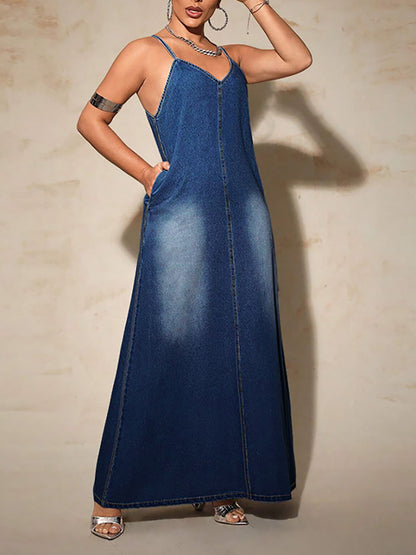Plus Size Denim Maxi Dress
