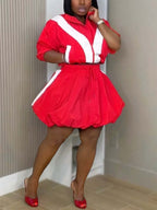 Colorblock Sport Jacket Bubble Skirt Set