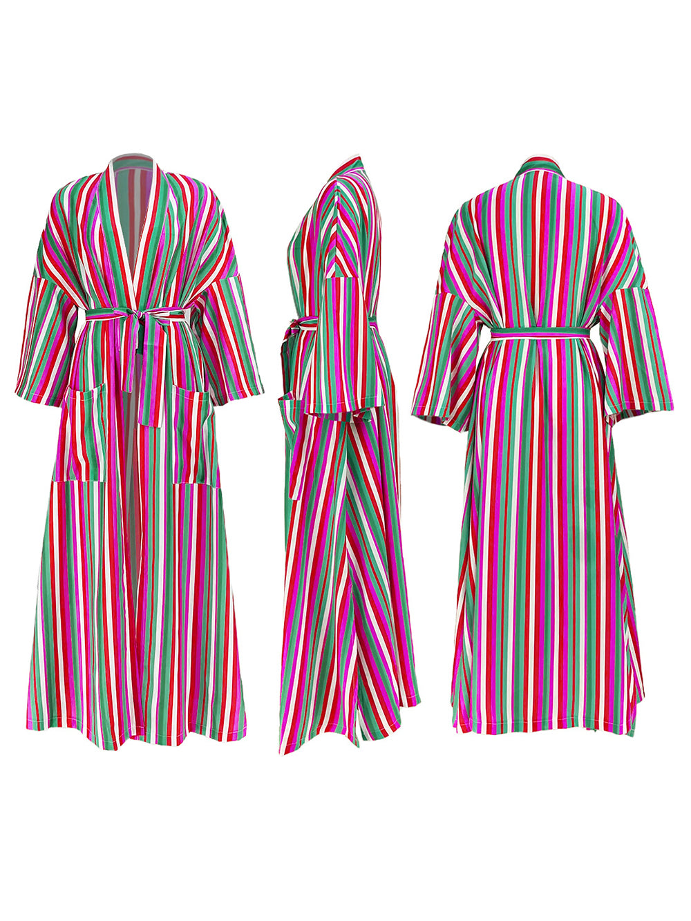 Stripe Belted Pocket Cardigan