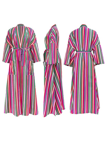 Stripe Belted Pocket Cardigan