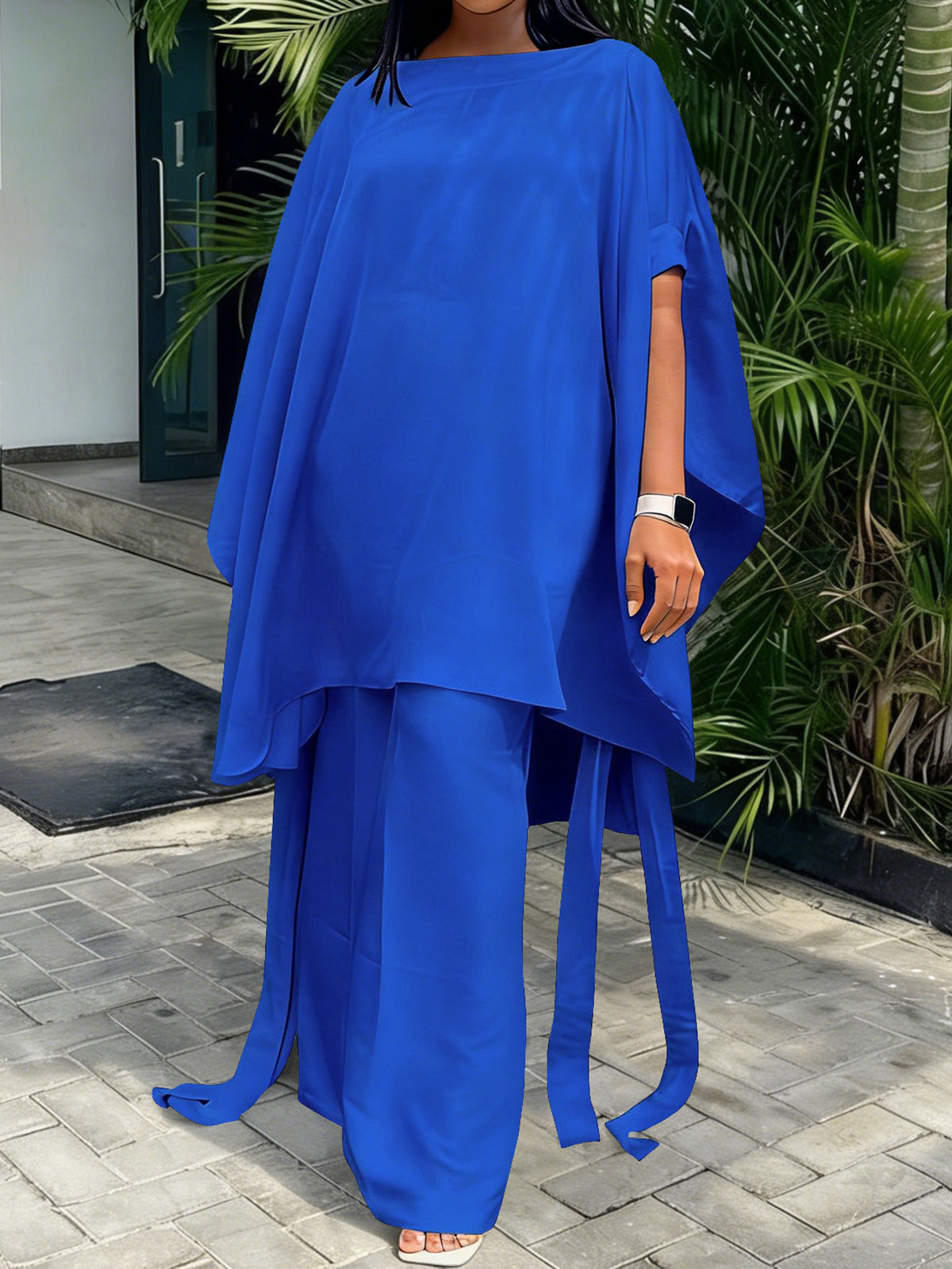 Plus Size Draped Top Pants Set