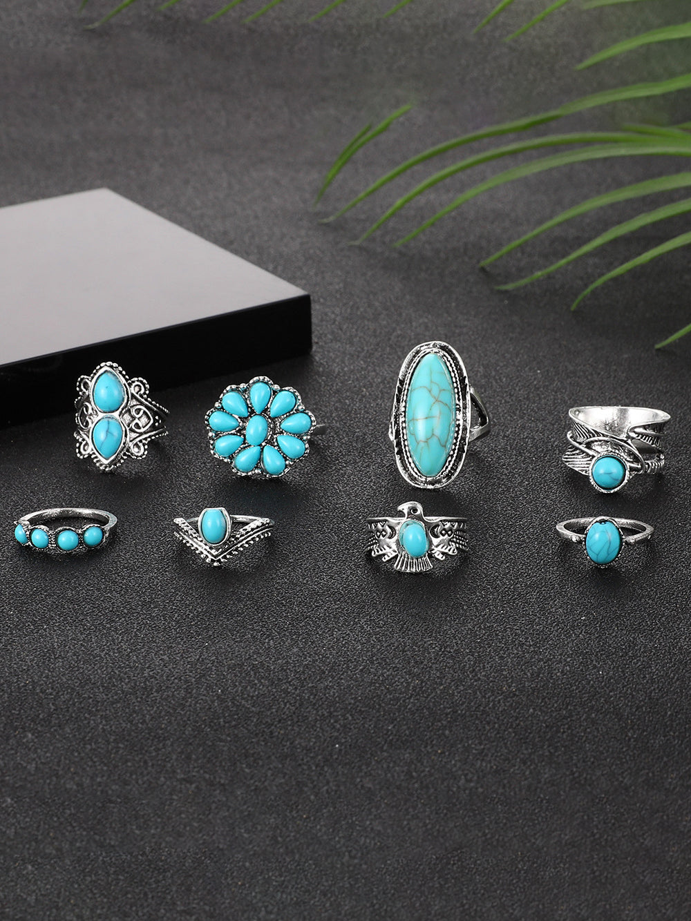 Boho Turquoise 8-Piece Ring Set