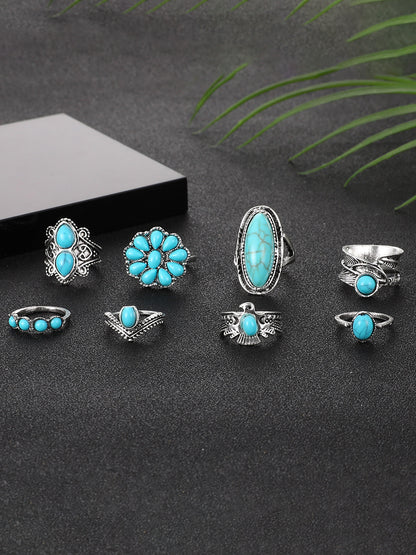 Boho Turquoise 8-Piece Ring Set