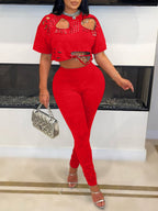 Cut-Out Stud Pin T-Shirt Pant Set