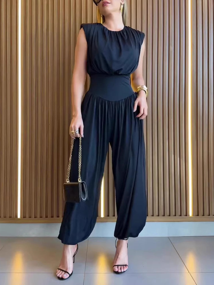Sleeveless Cutout Waist Balloon Leg Jumpsuit
