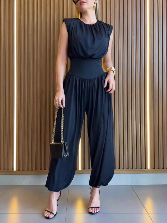Sleeveless Cutout Waist Balloon Leg Jumpsuit