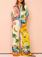 Printed Shirt Wide Leg Pants Set
