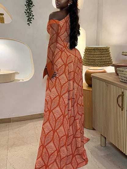 Boho Asymmetric Neck Geometric Maxi Dress