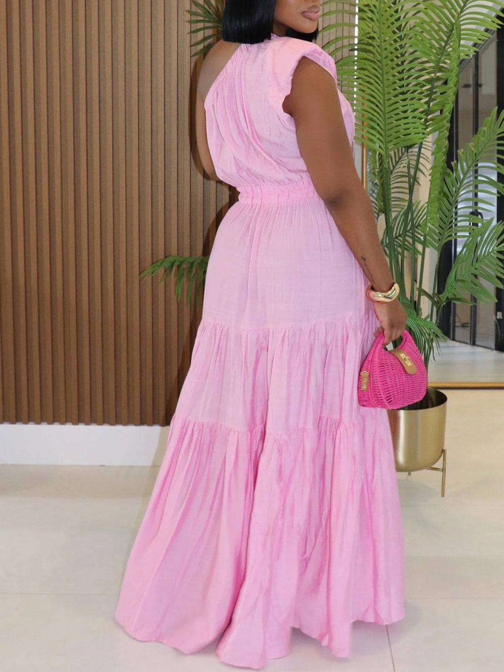 Linen Boho One Shoulder Maxi Dress