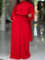 Plus Size Lantern Sleeve Wide Leg Pants Set