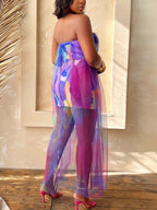 Colorblock Mesh Patchwork Strapless Dress