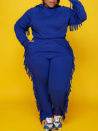 Two Pieces Plus Size Fringe Hooded Tracksuit