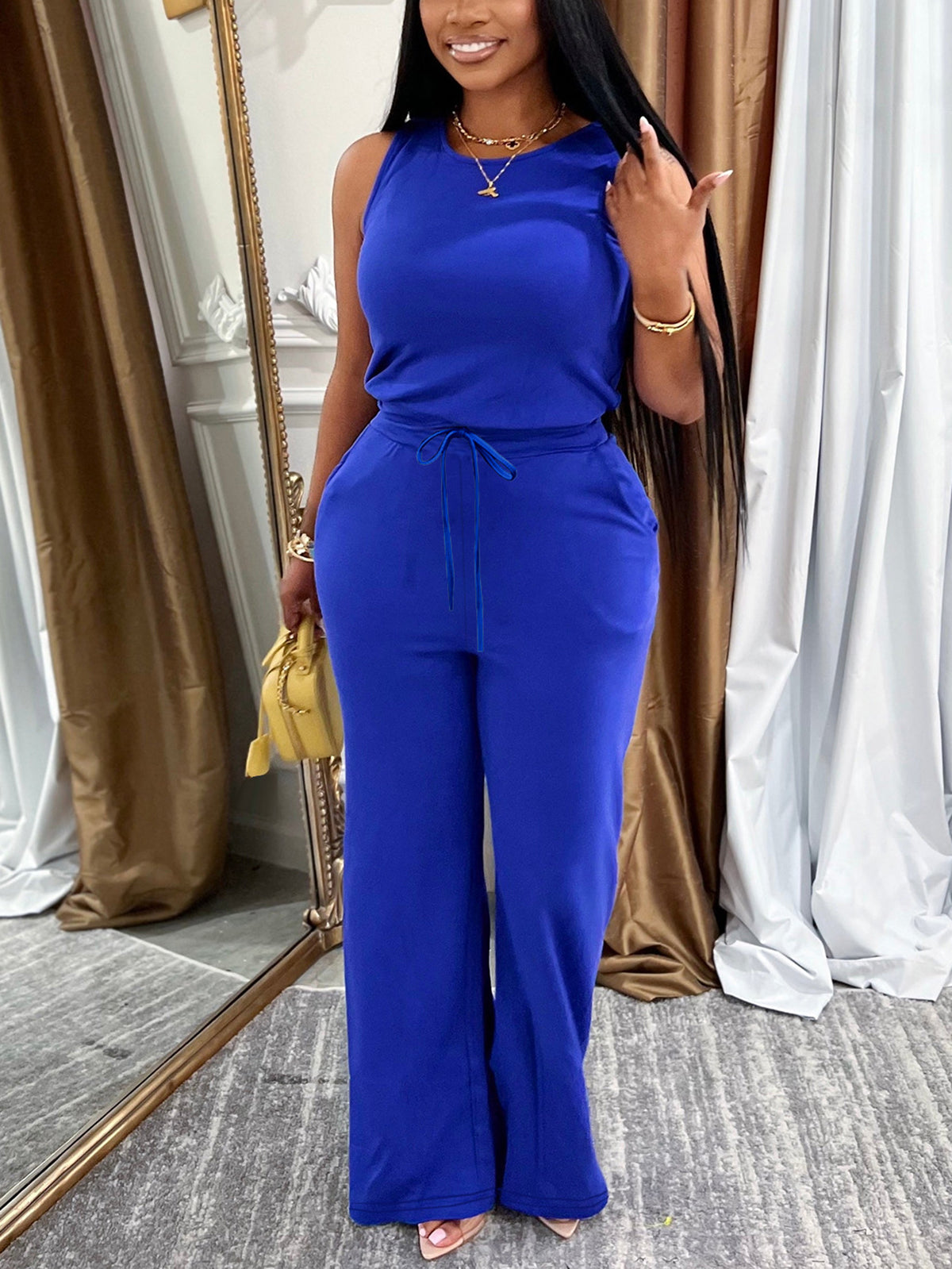 Sleeveless Tie Waist Casual Jumpsuit