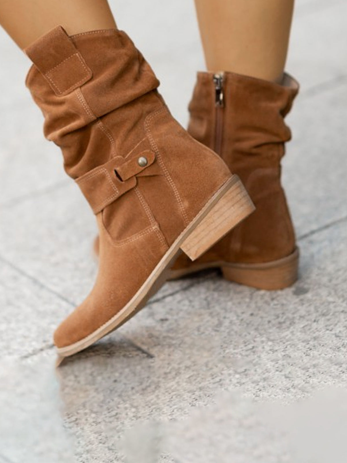 Suede Low Heel Ankle Boots