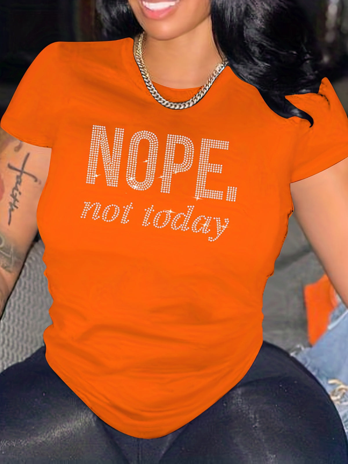 Rhinestone Letter Graphic Crew Neck Tee