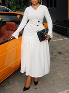 Plus Size V Neck Button Waist Maxi Dress