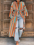 Stripe Belted Pocket Cardigan
