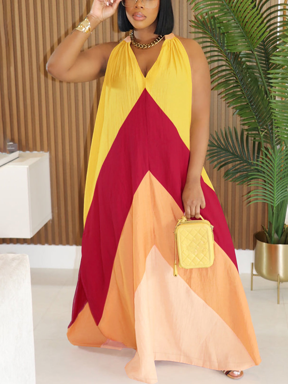 Color Block Sleeveless Maxi Dress