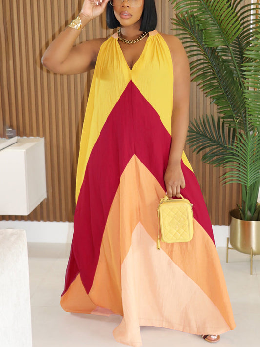 Color Block Sleeveless Maxi Dress