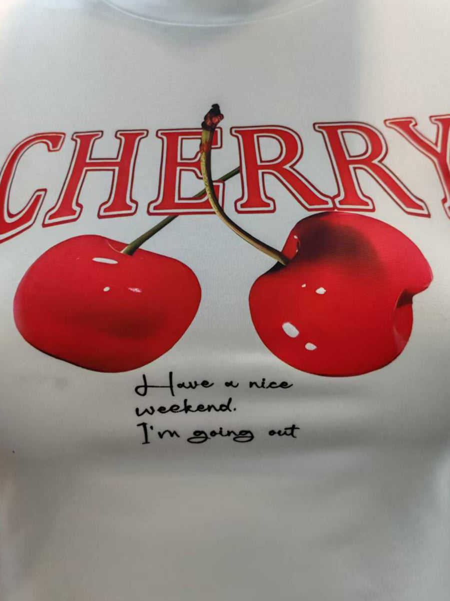 Cherry Print Y2K Crop Baby Tee