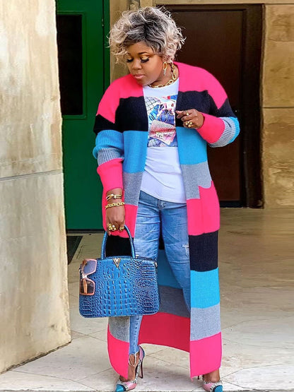 Cárdigan tipo suéter de manga larga con bloques de color de talla grande