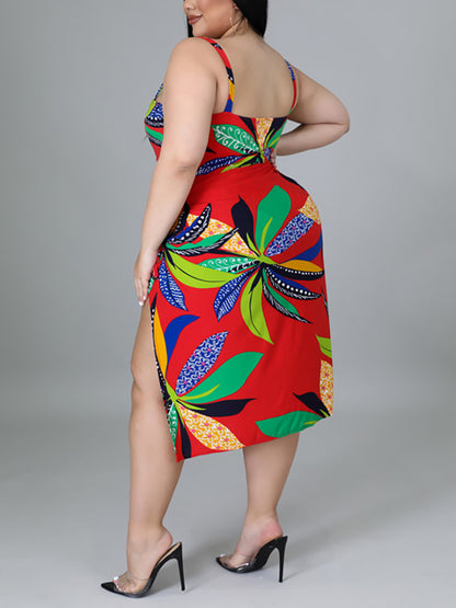 Plus Size Printed Swim Romper Cover Set