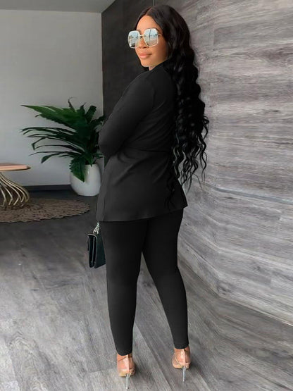 Blazer de dos piezas con cordón y pantalones largos ajustados