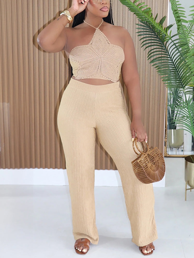 Star Embroidered Halter Top Pants Set