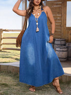Plus Size Strap Denim Maxi Dress
