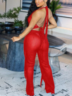 Two Piece Tassel Halter Tops Pants Sets