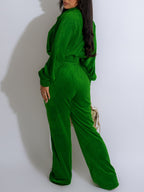 Zipper Jacket Wide Leg Pants Set