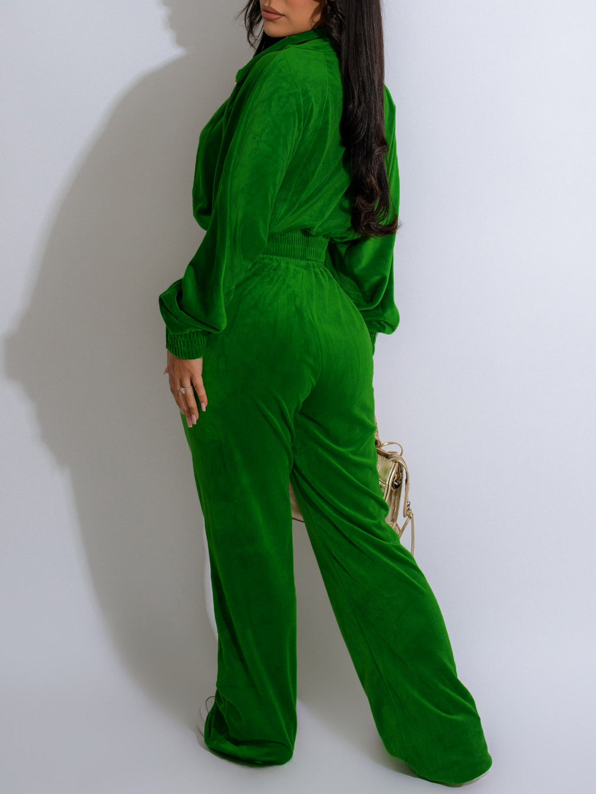 Zipper Jacket Wide Leg Pants Set