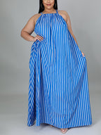 Stripe Halter Plus Size Maxi Dress