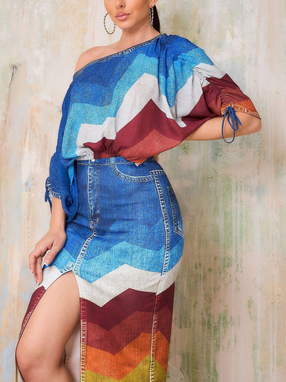 Off Shoulder Colorful Skirt Set