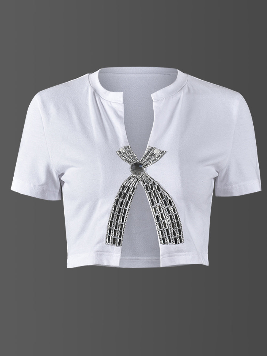 Rhinestone Split Hem Crop Top