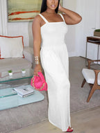 Strap Smocked Wide Leg Jumpsuit
