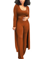 Three Pieces Set Crop Top Long Kimono Cardigan Pants