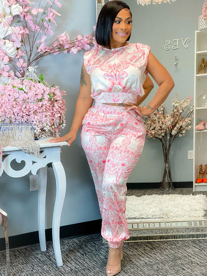 Conjuntos de pantalones estampados de dos piezas 