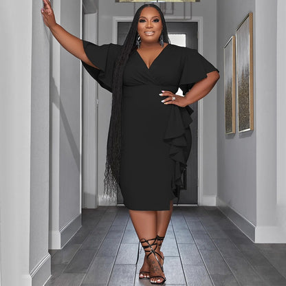 Vestidos midi con volantes y cuello en V de manga corta