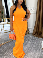 Cutout Halter Backless Ruched Maxi Dress