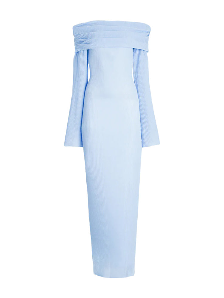 Off Shoulder Ribbed Knit Maxi Dress