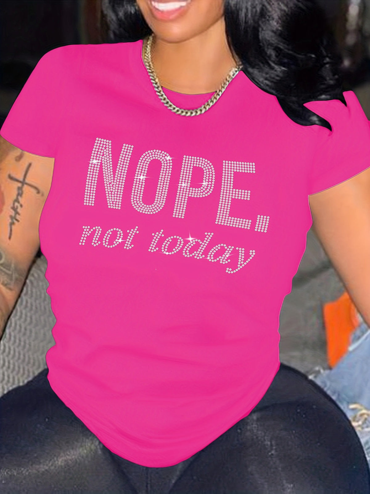 Rhinestone Letter Graphic Crew Neck Tee