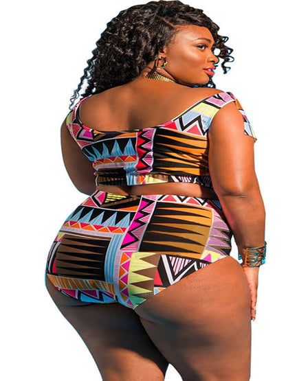 Two Piece Off Shoulder Print Swimsuit