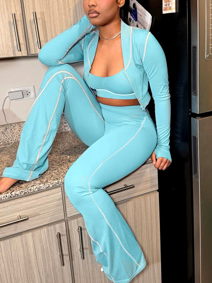 Three Piece Cardigan Tank Pants Set