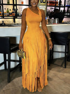 Asymmetric Fringe Sleeveless Maxi Dress