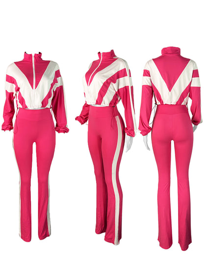 Colorblock Drawstring Waist Tracksuit