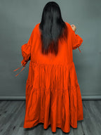 Vestidos largos con dobladillo con volantes y manga larga de talla grande