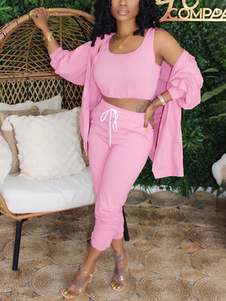 Three Piece Crop Top Jacket Jogger Set